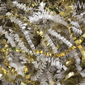 imageAviditi Crinkle Cut Paper Shred Filler Kraft 1 Case of 10 Lbs for Gift Wrapping Holidays Craft DIYs Basket Filling and DecorationWhite and Gold