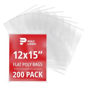 imageClear 12quot x 15quot Flat Poly Mailer Bags 1 Mil Thick 200Pack  Plastic Flat Polybags for Shipping Mailing Packaging ampamp Storage  Large Poly Mailers12x15 200Pack