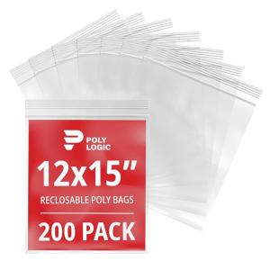 imageClear 12quot x 15quot Reclosable Poly Mailer Bags 4 Mil Thick 200Pack  Plastic Resealable Polybags for Shipping Mailing Packaging ampamp Storage  Large Poly Mailers HeavyDuty12x15 200Pack