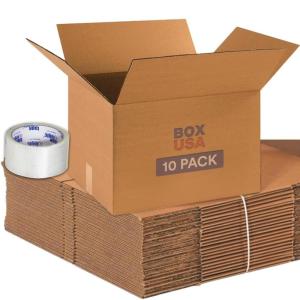 imageBundle of BOX USA Moving Boxes Medium 18quotL x 14quotW x 12quotH 10Pack  Tape Logic Heavy Duty 2in x 55yd Clear Packaging Tape 1Pack  Strong Clear Packing Tape Roll Ideal for Shipping ampamp Moving Boxes